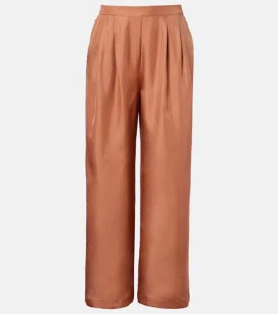 Asceno Isola Pleated Silk Twill Wide-leg Pants In Brown