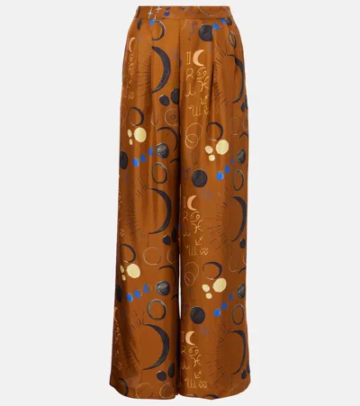 Asceno Isola Printed Mid-rise Straight Pants In Brown