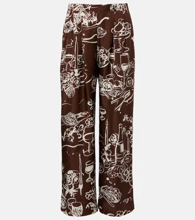 Asceno Isola Printed Silk Twill Wide-leg Pants In Multi