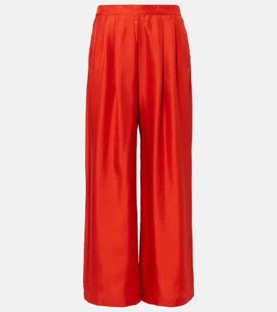 Asceno Isola Silk Twill Wide-leg Pants In Red