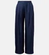 Asceno Isola Silk Wide-leg Pants In Blue