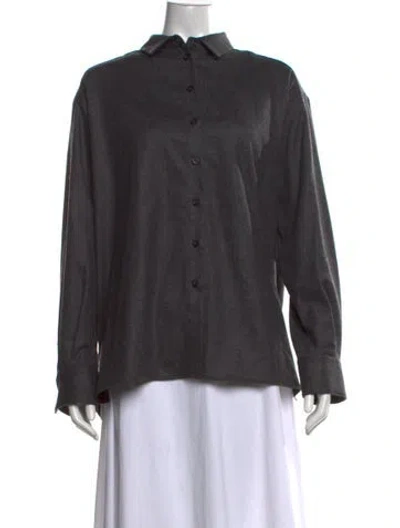 Pre-owned Asceno Lambswool Long Sleeve Button-up Top In Black