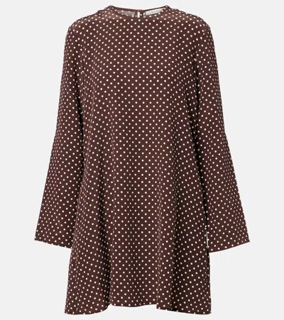 Asceno Larissa Polka-dot Silk Crêpe Minidress In Brown