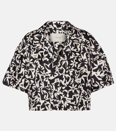 Asceno Lincoln Printed Cropped Silk Twill Shirt In Black