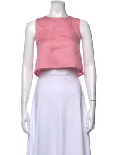Pre-owned Asceno Linen Crew Neck Crop Top W/ Tags In Blue/white