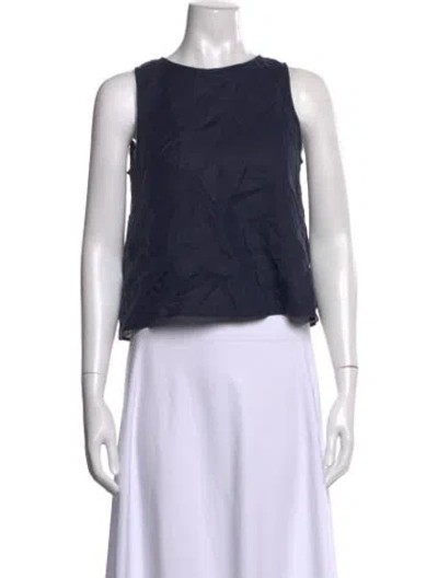 Pre-owned Asceno Linen Crew Neck Top In Blue
