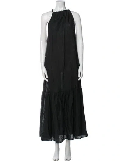 Pre-owned Asceno Linen Long Dress In Black