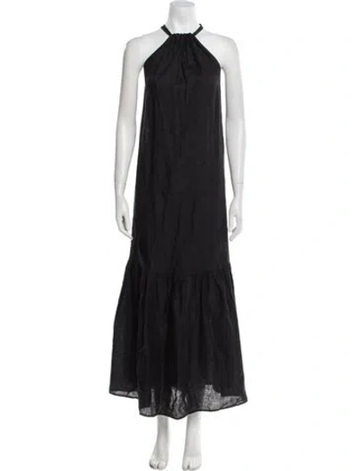 Pre-owned Asceno Linen Long Dress In Black
