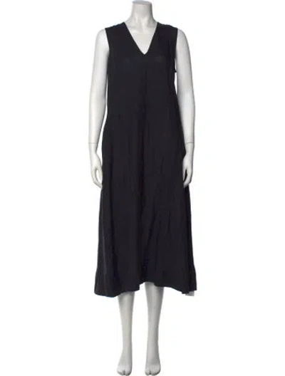 Pre-owned Asceno Linen Long Dress In Black