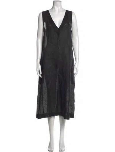 Pre-owned Asceno Linen Long Dress In Black
