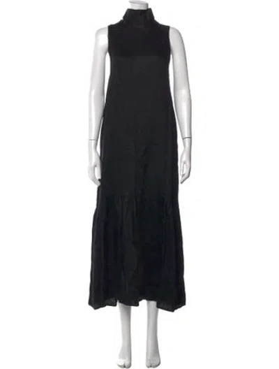 Pre-owned Asceno Linen Long Dress In Black
