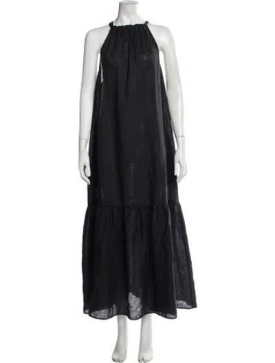 Pre-owned Asceno Linen Long Dress In Black