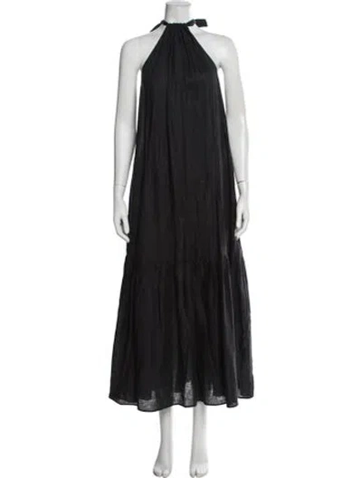 Pre-owned Asceno Linen Long Dress In Black