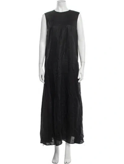 Pre-owned Asceno Linen Long Dress In Black
