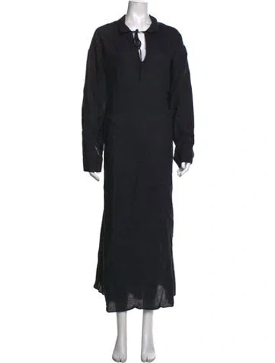Pre-owned Asceno Linen Long Dress In Black