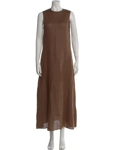Pre-owned Asceno Linen Long Dress In Brown