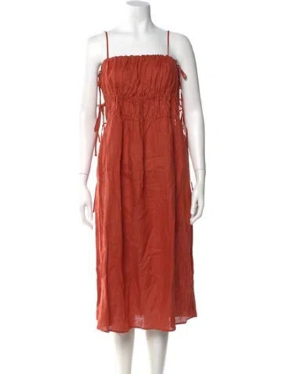 Pre-owned Asceno Linen Long Dress W/ Tags In Burgundy
