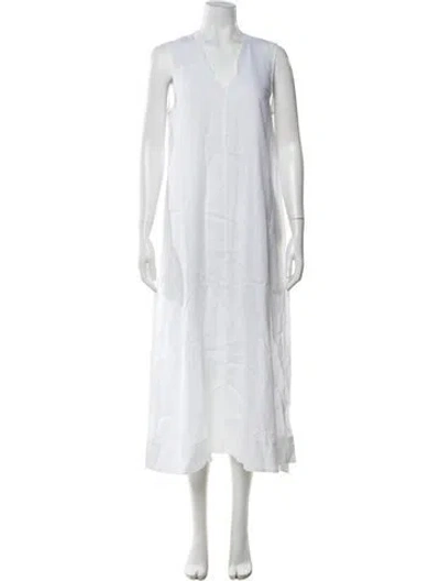 Pre-owned Asceno Linen Long Dress In White