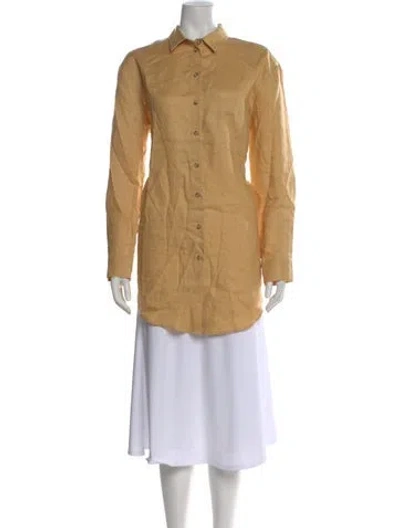 Pre-owned Asceno Linen Long Sleeve Button-up Top In Neutral