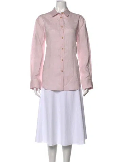 Pre-owned Asceno Linen Long Sleeve Button-up Top In Pink