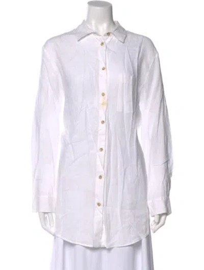 Pre-owned Asceno Linen Long Sleeve Button-up Top In White