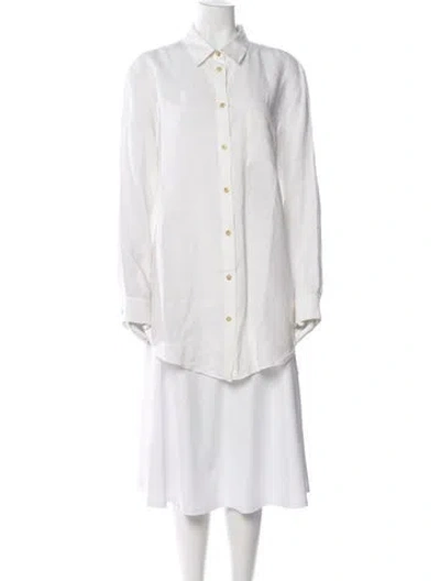 Pre-owned Asceno Linen Long Sleeve Button-up Top In White