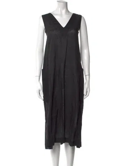 Pre-owned Asceno Linen Midi Length Dress In Black