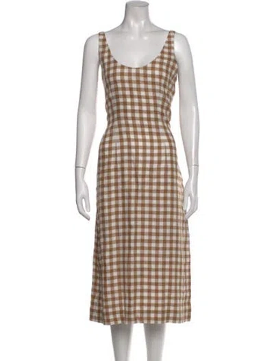 Pre-owned Asceno Linen Midi Length Dress In Brown