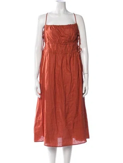 Pre-owned Asceno Linen Midi Length Dress In Orange