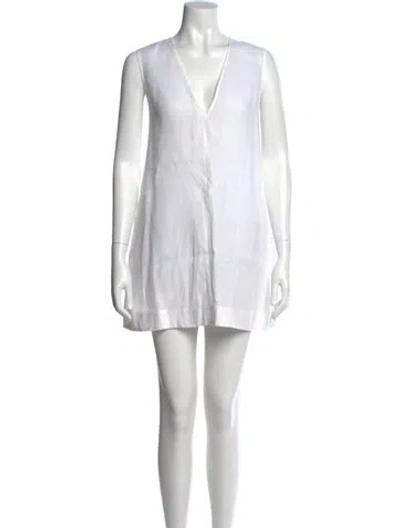 Pre-owned Asceno Linen Mini Dress In White