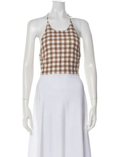 Pre-owned Asceno Linen Plaid Print Top In Multi
