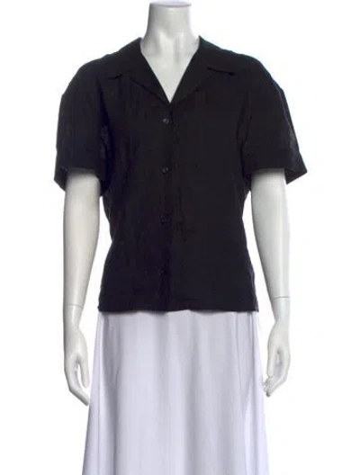 Pre-owned Asceno Linen Short Sleeve Blouse In Black