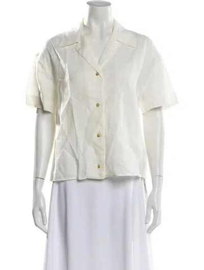 Pre-owned Asceno Linen Short Sleeve Blouse In White