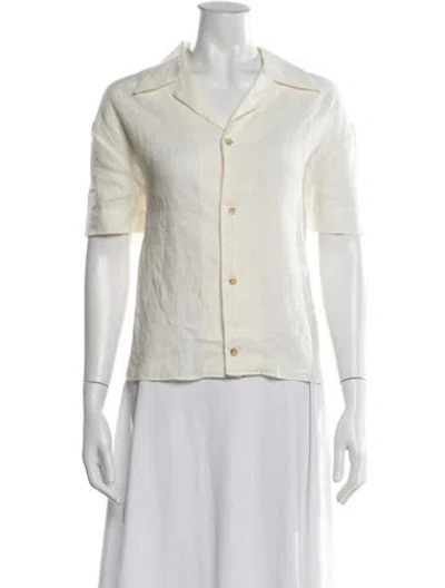 Pre-owned Asceno Linen Short Sleeve Top In Neutral