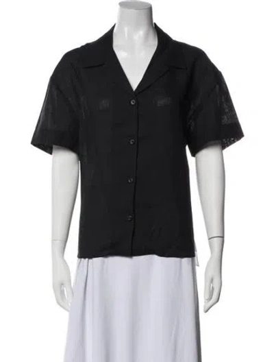 Pre-owned Asceno Linen V-neck Button-up Top W/ Tags In Blue
