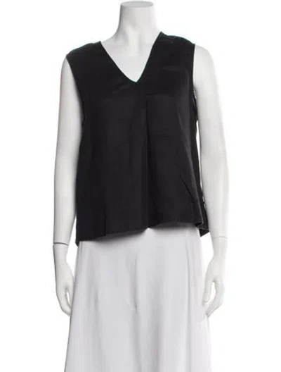 Pre-owned Asceno Linen V-neck Top In Black