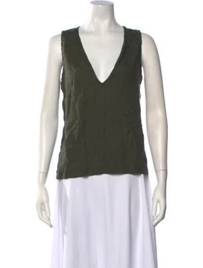 Pre-owned Asceno Linen V-neck Top In Green