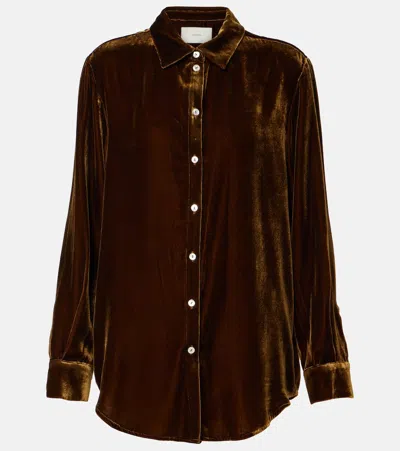 Asceno London Velvet Pajama Shirt In Brown