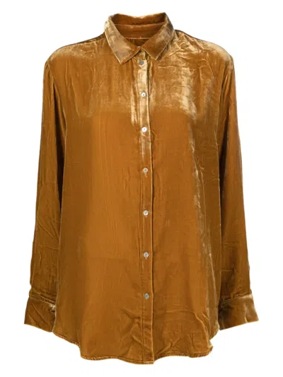 Asceno London Velvet Pyjama Shirt In Gold
