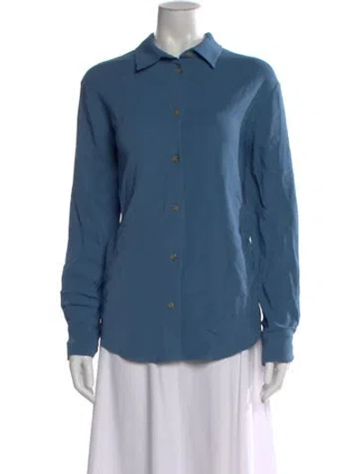 Pre-owned Asceno Long Sleeve Button-up Top In Blue