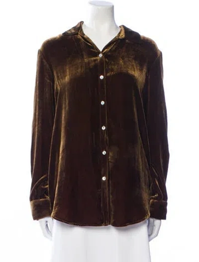 Pre-owned Asceno Long Sleeve Button-up Top In Brown