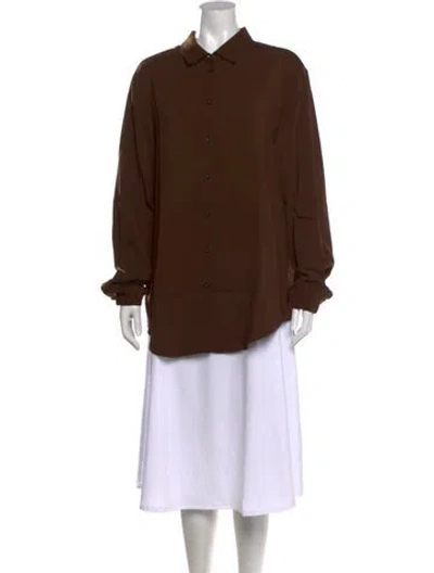 Pre-owned Asceno Long Sleeve Button-up Top In Brown
