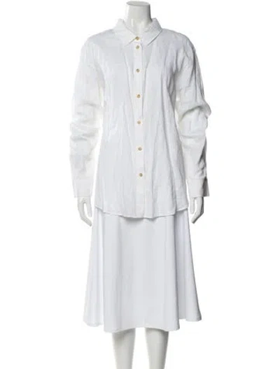 Pre-owned Asceno Long Sleeve Button-up Top In White