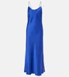 Asceno The Lyon Silk Charmeuse Dress In Blue