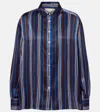 Asceno Maya Striped Silk Charmeuse Pajama Shirt In Blue