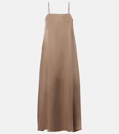 Asceno Melfi Silk Twill Maxi Dress In Brown