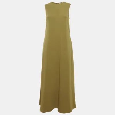 Asceno Olive Green Crepe Sleeveless Long Dress In Brown