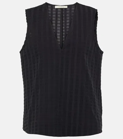 Asceno Phoebe Embossed Cotton Top In Black
