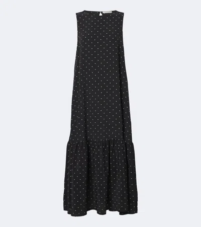 Asceno Polka-dot Tiered Silk Midi Dress In Black