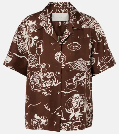 Asceno Prague Printed Silk Twill Bowling Shirt In Brown
